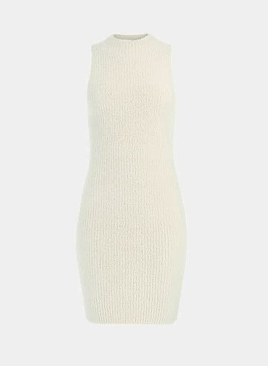 Guess Women's Vero Fuzzy Sleeveless Sweater Dress Dove White Size XL
