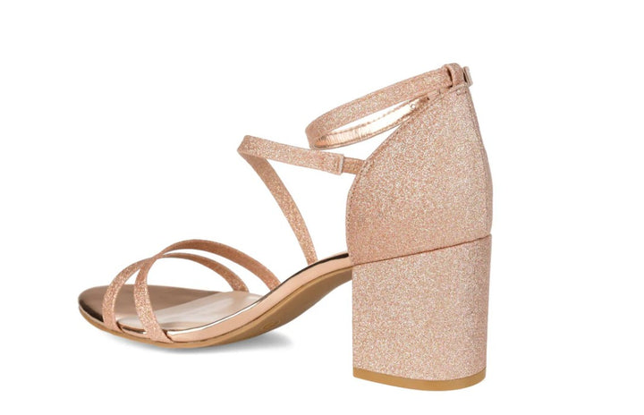 Journee Collection Women's Bella Strappy Heels Pump Glitter Rose Gold Size 6 1/2