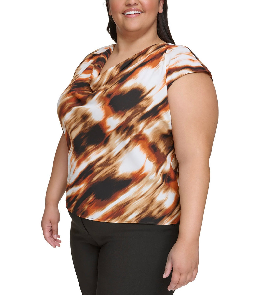 Calvin Klein Women's Printed Sleeveless Cowlneck Top Terra Multi Plus Size 2X