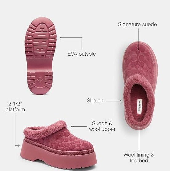 COACH Women's Cecelia Signature Shearling Clogs Shoes Pink Size 7