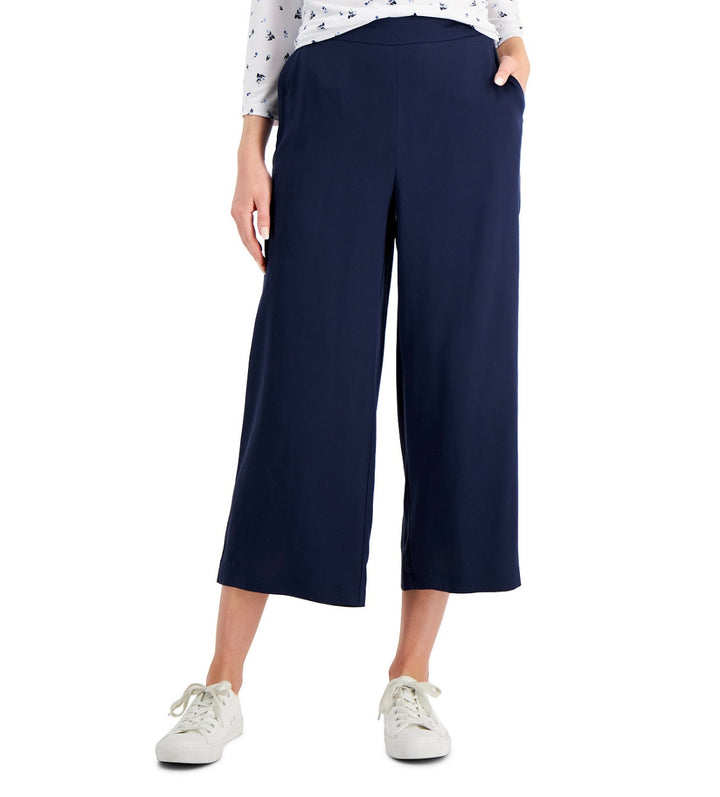 Charter Club Women's Cropped Wide-Leg Pull-On Pants Intrepid Blue Size XL