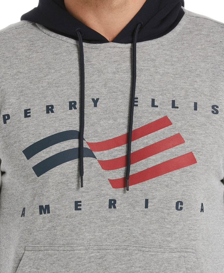 Perry Ellis America Men's Colour Block Pullover Hoodie Steel Heather Size L
