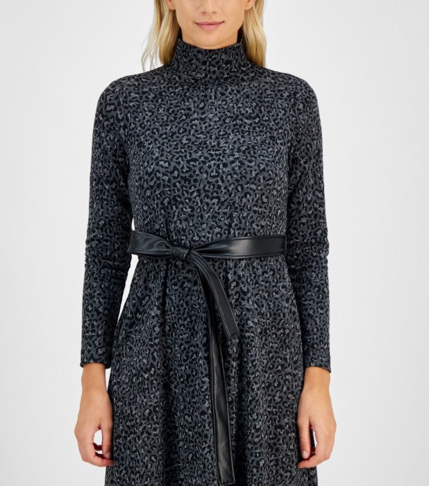 Anne Klein Women's Leopard-Print Fit & Flare Dress Heather Gray Size S