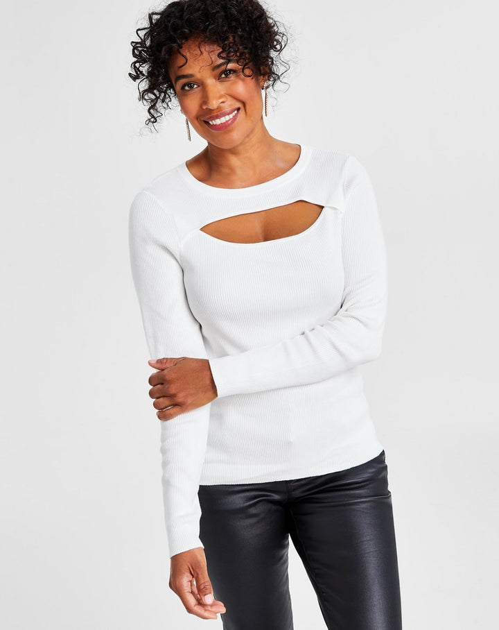INC International Concepts Women's Ribbed Cutout Crewneck Sweater Size L