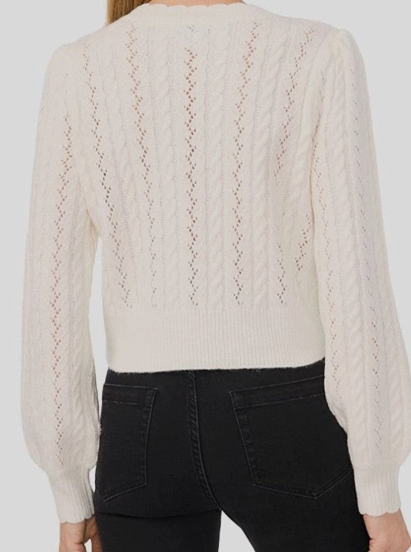 CeCe Women's Beaded-Button Pointelle Cardigan Sweater Antique White