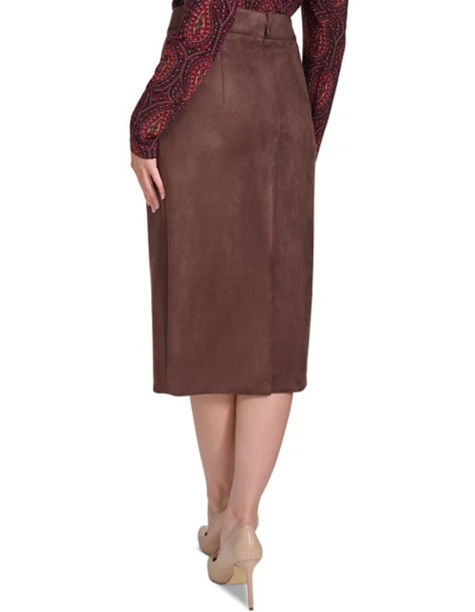Tommy Hilfiger Women's Faux-Suede Pencil Skirt Brown Size 4