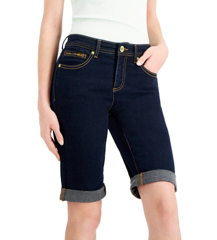 INC International Concepts Women's Mid Rise Cuffed Bermuda Shorts Dark Indigo