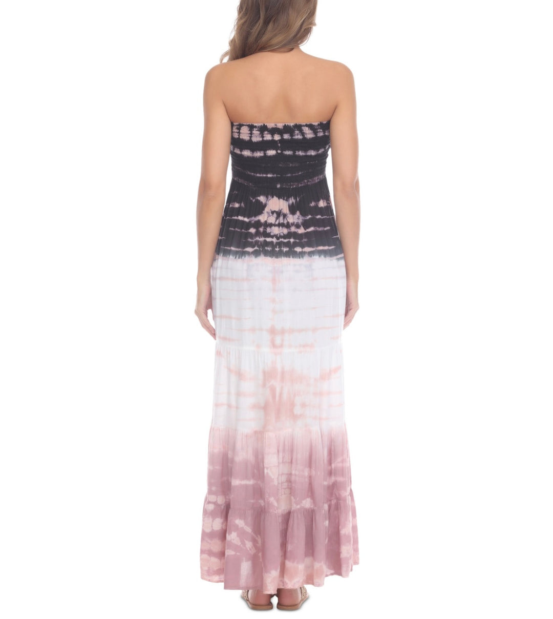 Raviya Juniors' Tiered Tie-Dyed Cover-Up Maxi Dress Black Ivory Size S