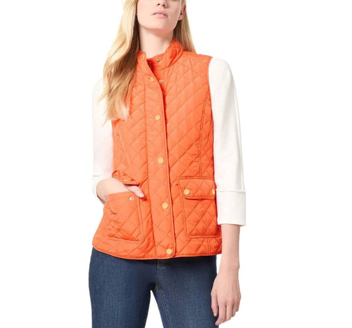 Jones New York Women's Quilted Patch Pocket Vest with Snaps Zipper Size XL