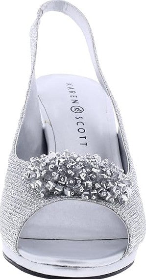 Karen Scott Women's Breena Slingback Peep-Toe Pumps Shoes Silver Size 6.5