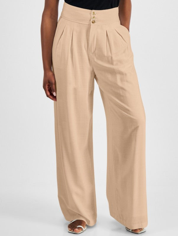 Bar III Women's High Rise Pleat-Front Wide Leg Pants Warm Ginger Petite Size 0P