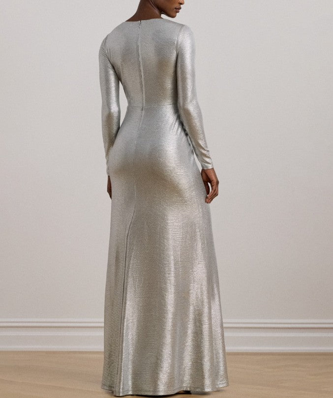 Lauren Ralph Lauren Women's Metallic Knit Twist-Front Gown Dress Silver