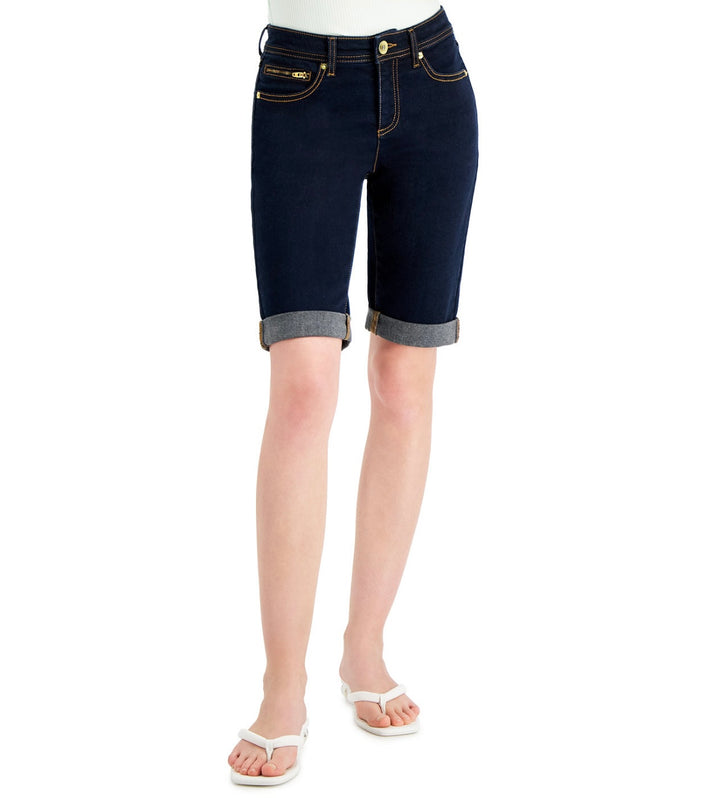 INC International Concepts Women's Mid Rise Cuffed Bermuda Shorts Dark Indigo