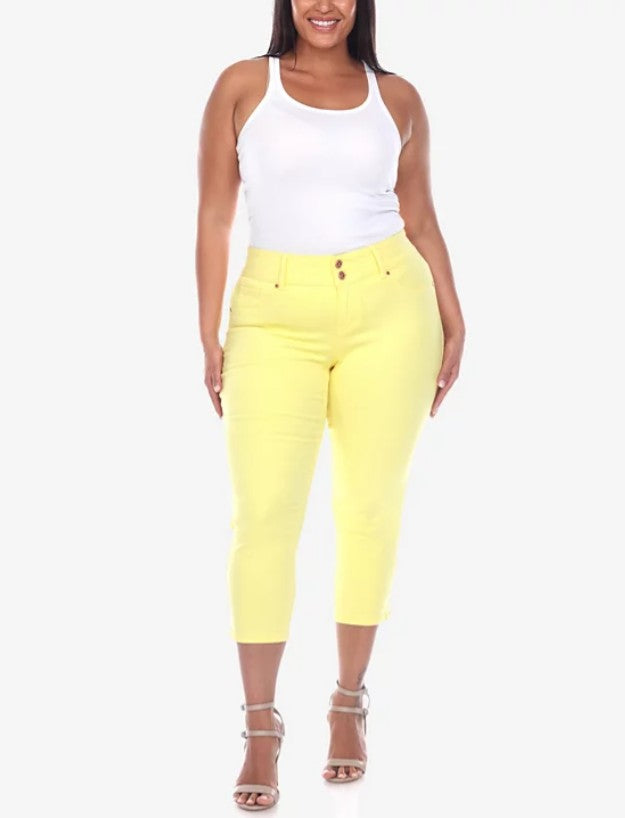 White Mark Women's Capri Jeans Yellow Plus Size 22