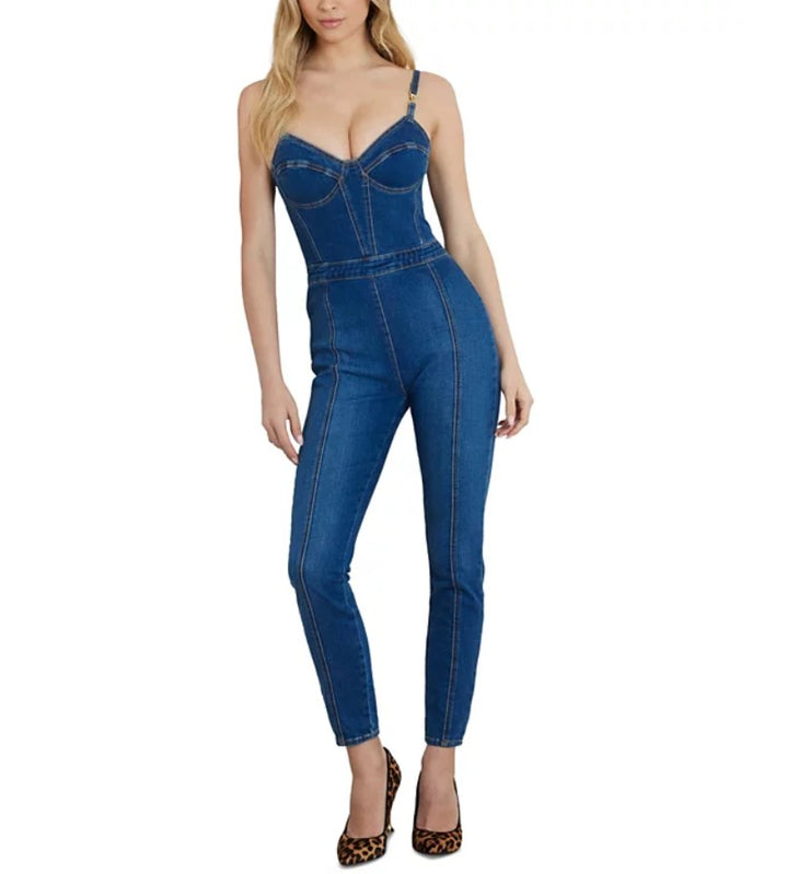 Guess Women's Sami Sleeveless Denim Jumpsuit Sorrento Blue Size L