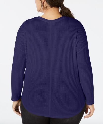 Style & Co. Women's Midnight Iris Purple V-Neck Thermal Tied Top