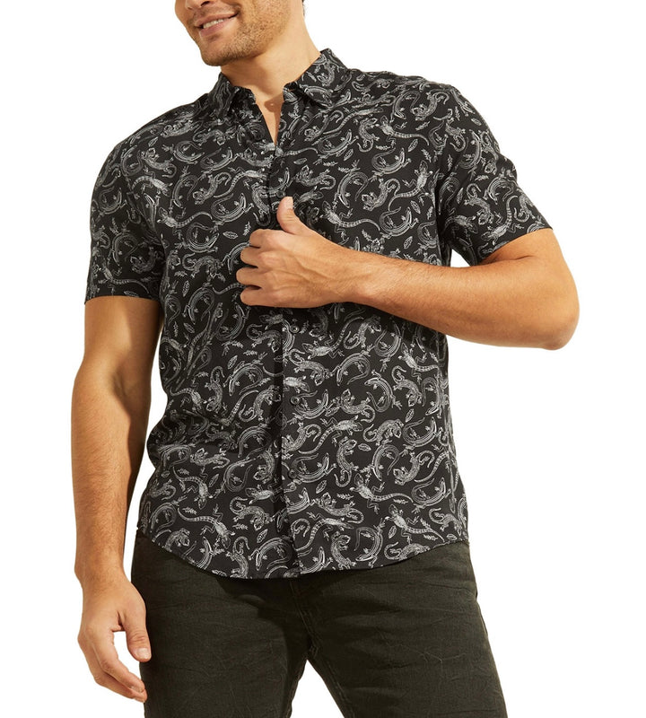 Guess Men's Lizard Print Short-Sleeve Button-Up Shirt Size S