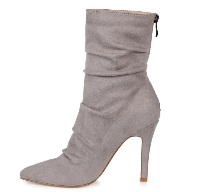 Journee Collection Women's Markie Rouched Stiletto Dress Booties Grey Size 7.5