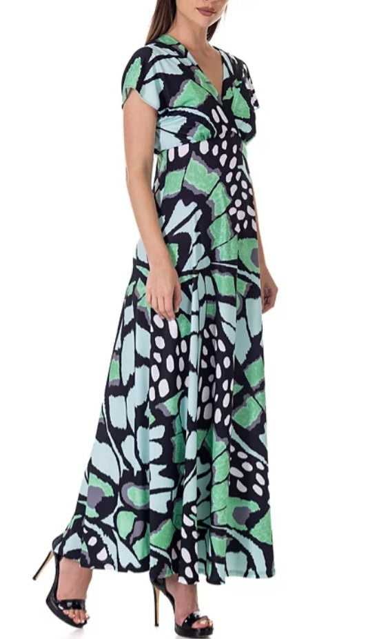24Seven Comfort Apparel Women's Empire Waist Kimono Cap Sleeve Maxi Dress