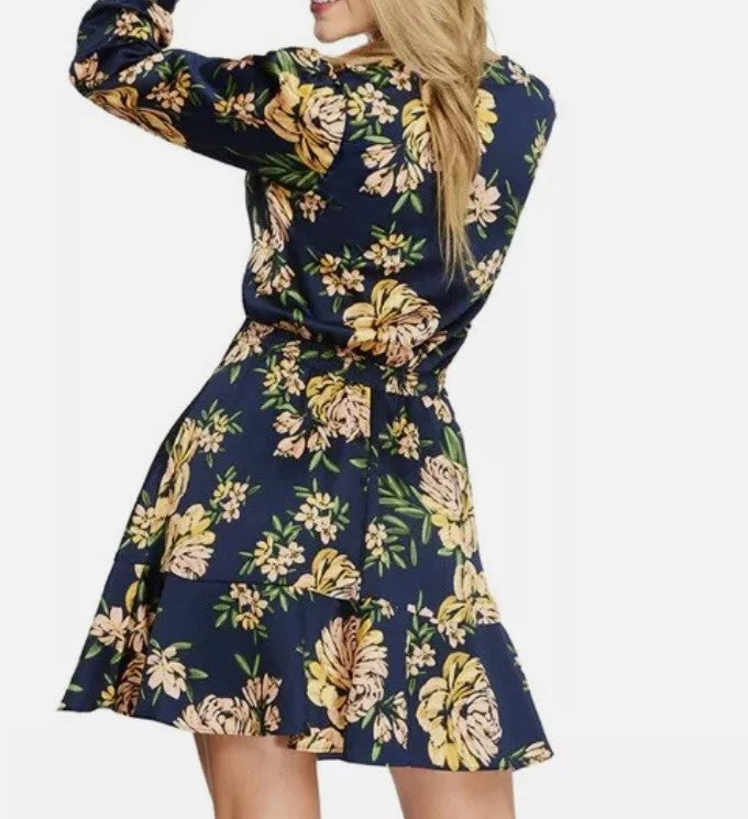 Jessica Simpson Women's Davina Floral Mini Fit & Flare Dress Navy Blazer Size M