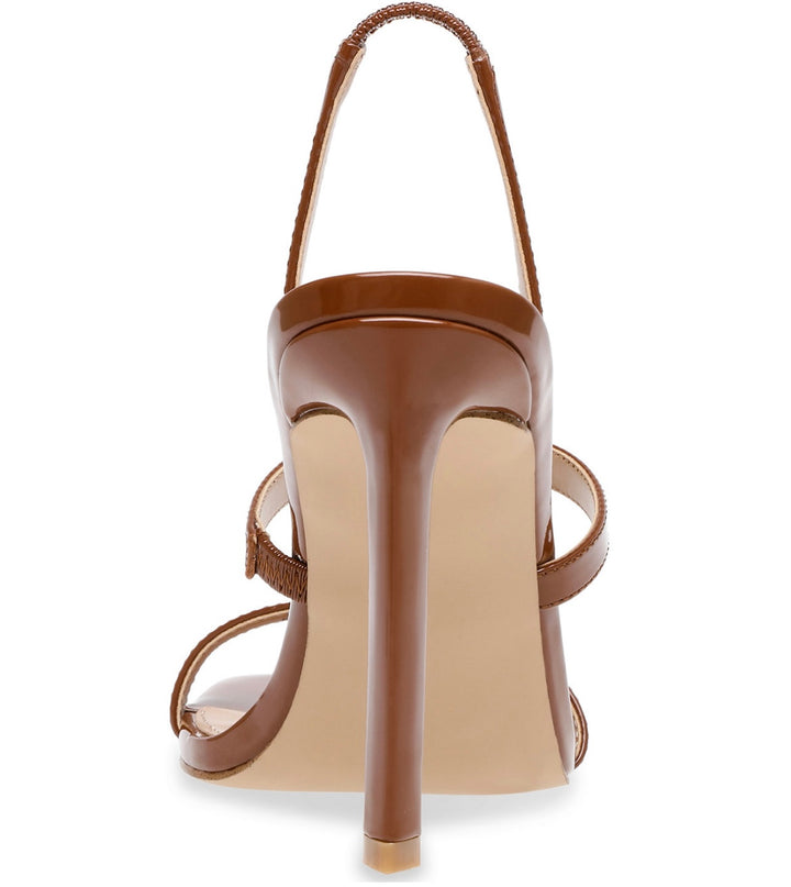 Steve Madden Women's Gracey Strappy Stiletto Sandals Cognac Patent Size 9M