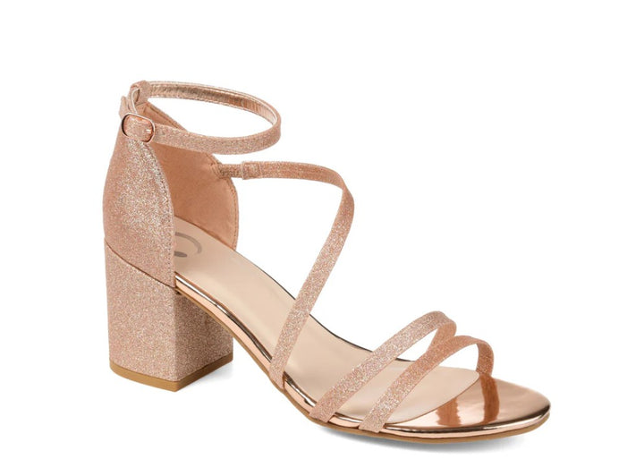 Journee Collection Women's Bella Strappy Heels Pump Glitter Rose Gold Size 6 1/2