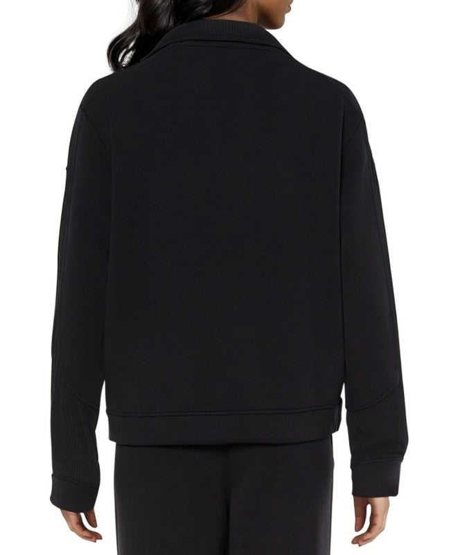 Three Dots Women's Kendra Collared V-Neck Long-Sleeve Top Black Size L