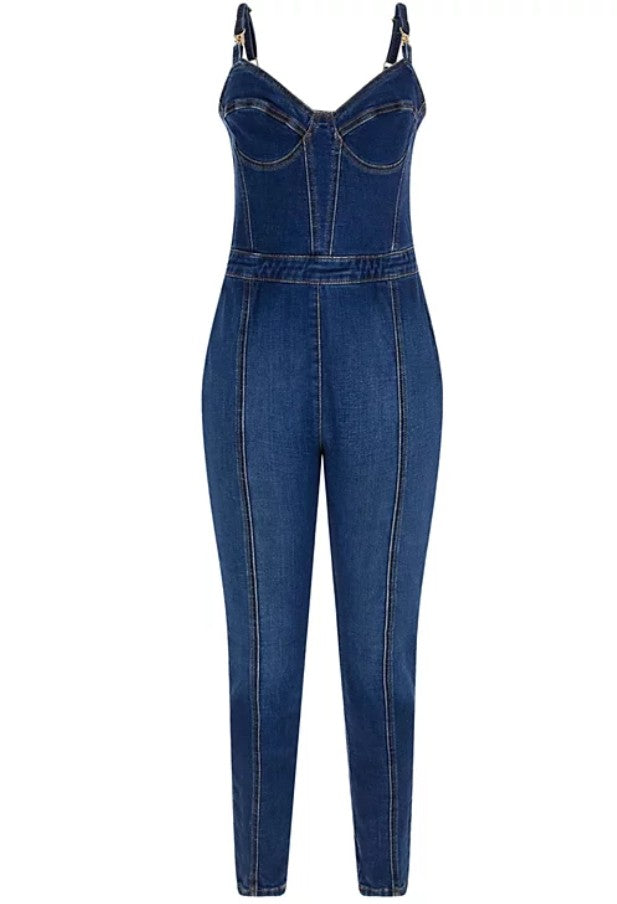 Guess Women's Sami Sleeveless Denim Jumpsuit Sorrento Blue Size L