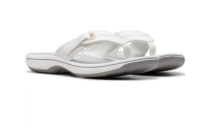 Clarks Cloudsteppers Breeze Reyna Flip-Flop Sandals White Textile Size 8