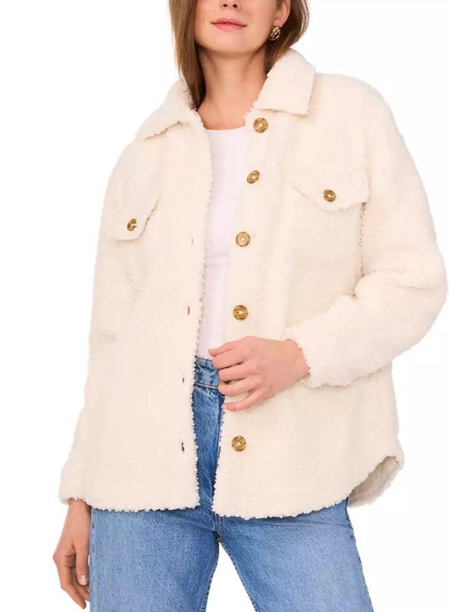 1.State Women's Faux-Shearling Button-Front Jacket Vanilla Size L