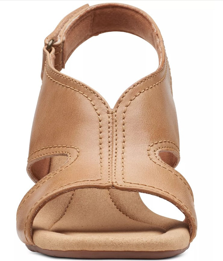 Clarks Women's Kyarra Aster Cutout Wedge Sandals Light Tan Leather Size 6.5M