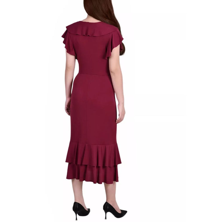NY Collection Women's Flutter Sleeve Ruffle Midi Dress Petite Size PM