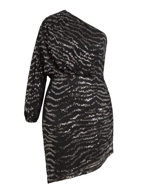 City Chic Women's Sequin Stripe Dress Gunmetal Plus Size XXL/24