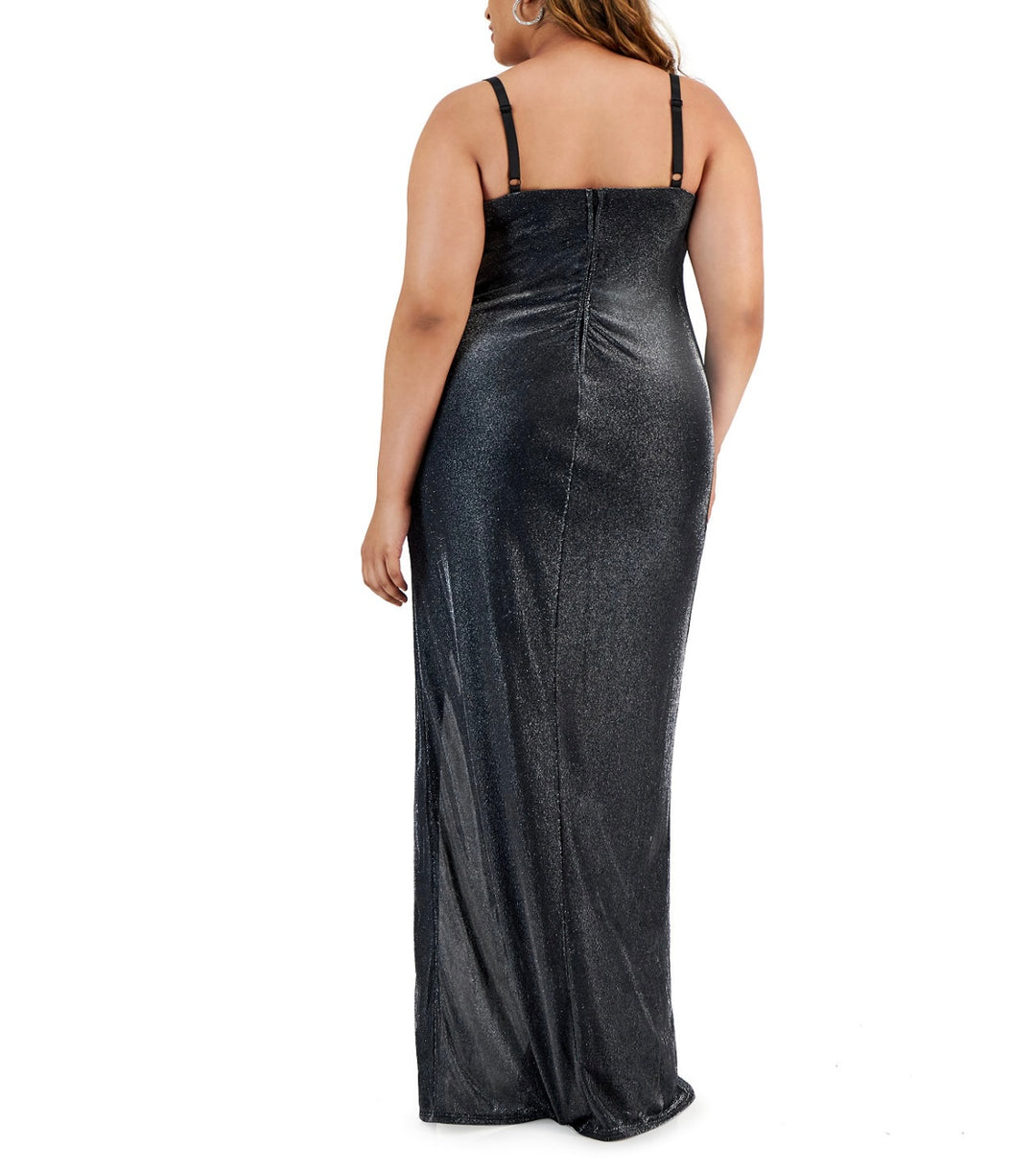 Emerald Sundae Women's Metallic Maxi Evening Dress Black Plus Size 18