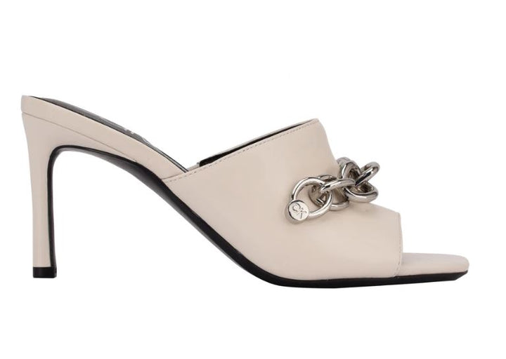 Calvin Klein Women's Open Toe Chain Mules Halima High Heel Ivory Size 7.5M