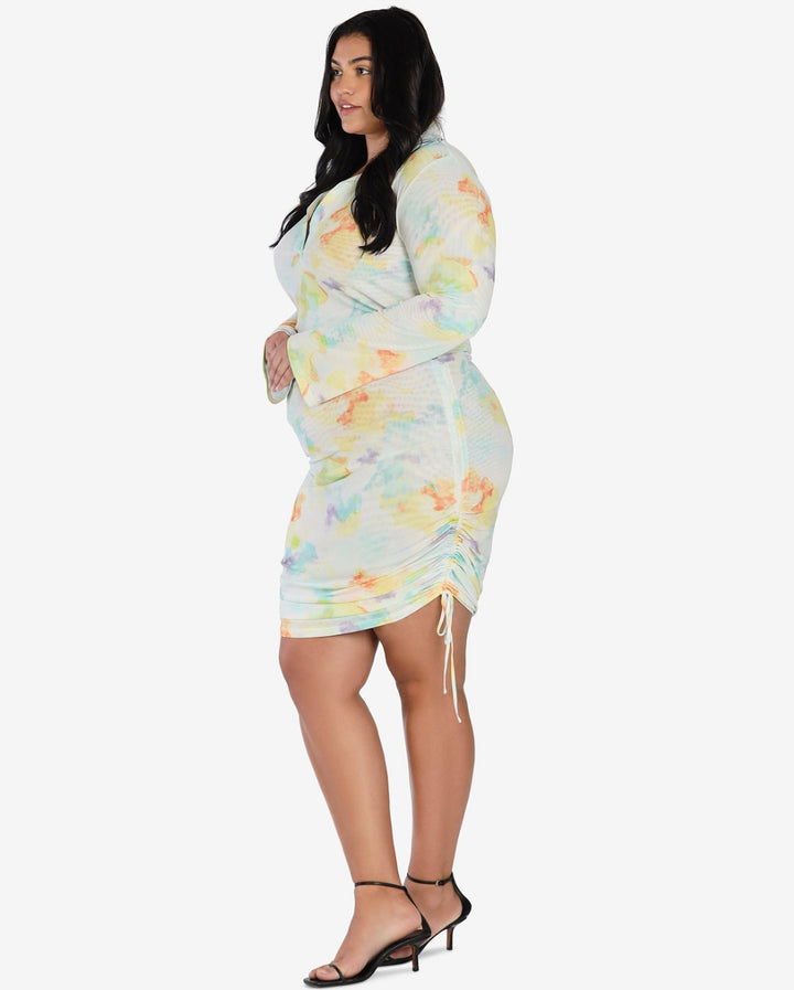 Bar III Women's Nicole Williams English Trendy Printed Ruched Dress Plus Size 2X