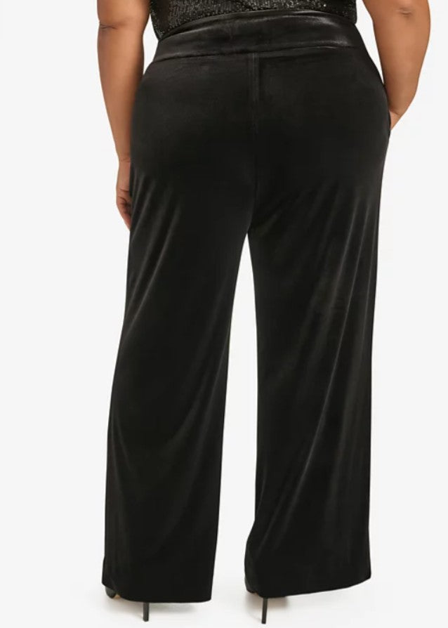Calvin Klein Women's High Rise Wide Leg Velvet Pants Black Plus Size 24W