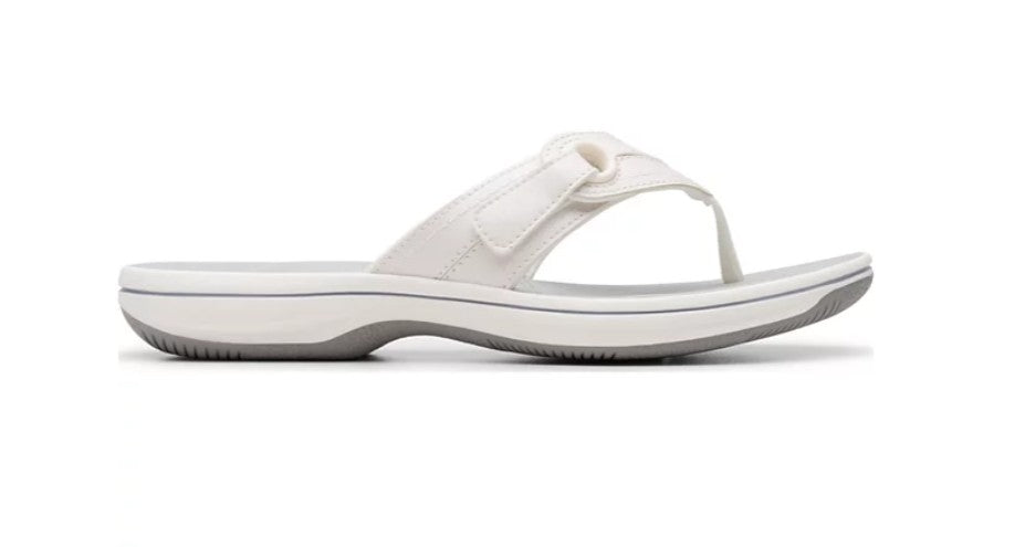 Clarks Cloudsteppers Breeze Reyna Flip-Flop Sandals White Textile Size 8