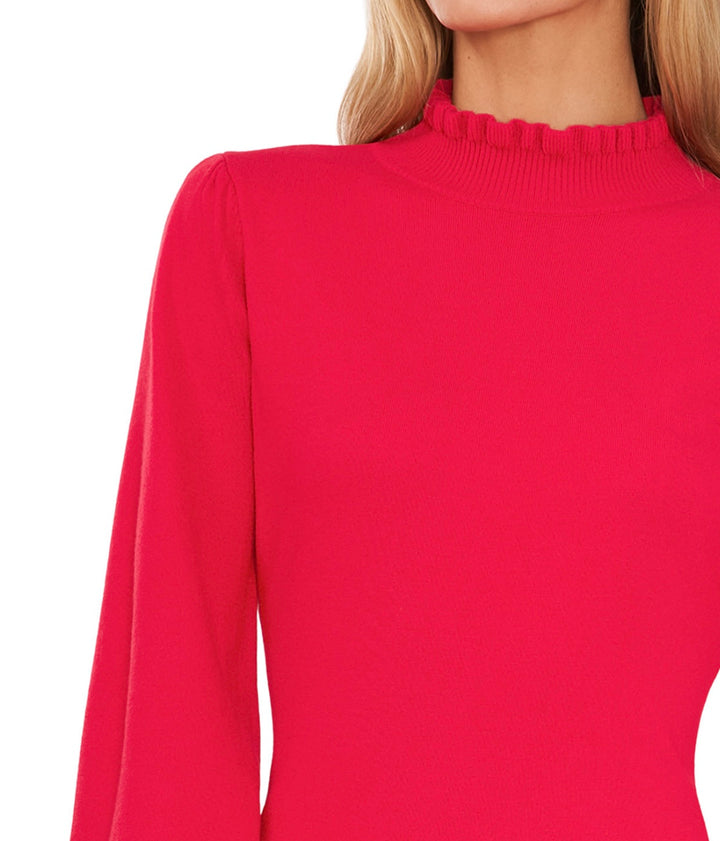 CeCe Women's Ruffled Midi Sweater Dress Rich Magenta Size XS