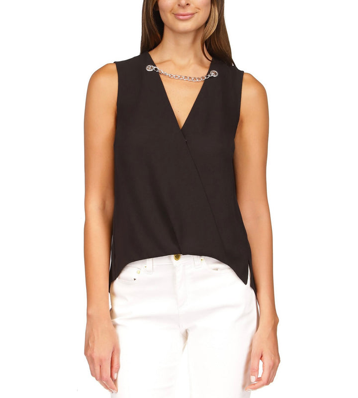 Michael Michael Kors Women's Textured Chain Detail Sleeveless Faux Wrap Top