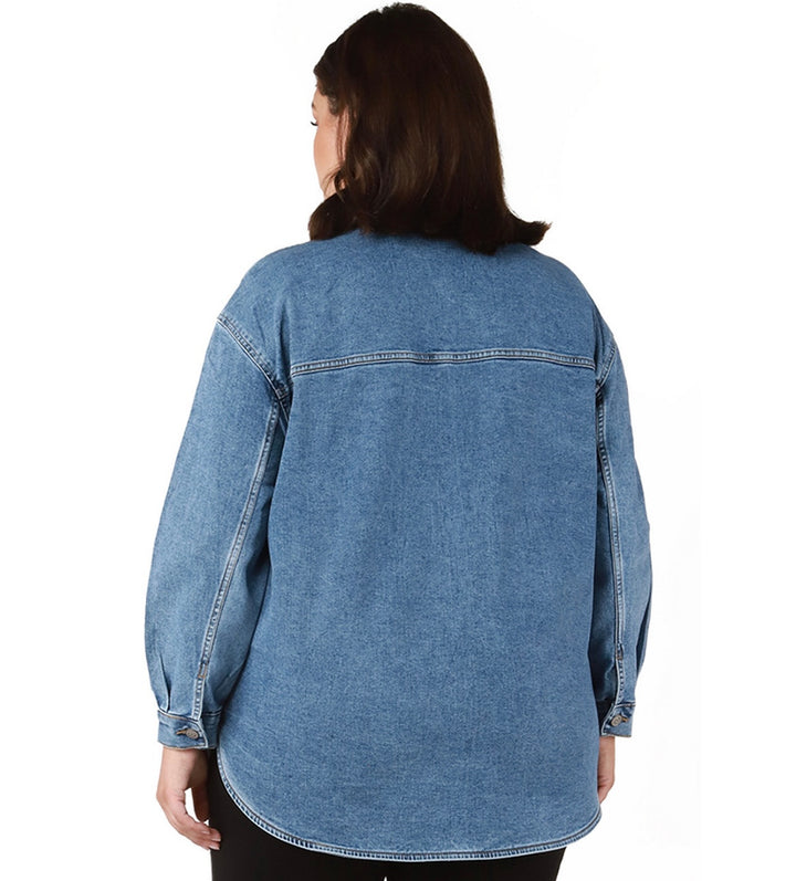 Black Tape Women's Trendy Denim Shacket Medium Blue Wash Plus Size 2X