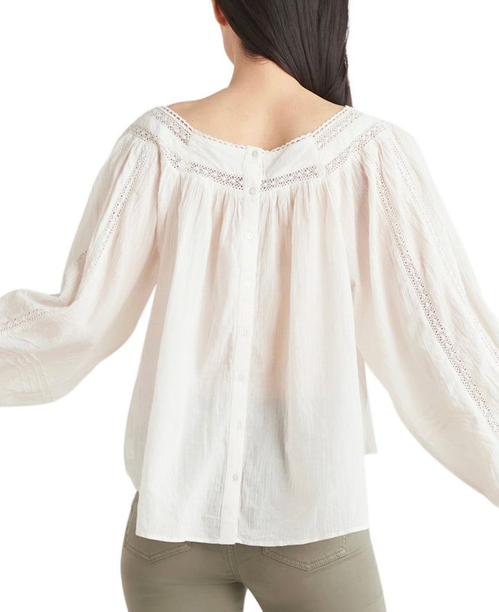 Black Tape Women's Long Sleeve Cotton Embroidered Top Cream Petite Size PM