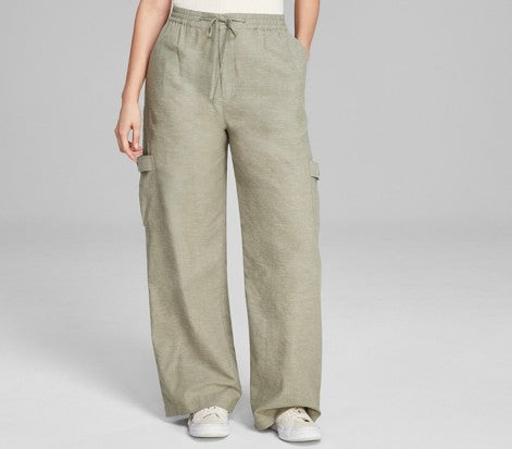 And Now This Women's Linen Blend Cargo Pants Crushed Oregano Size L