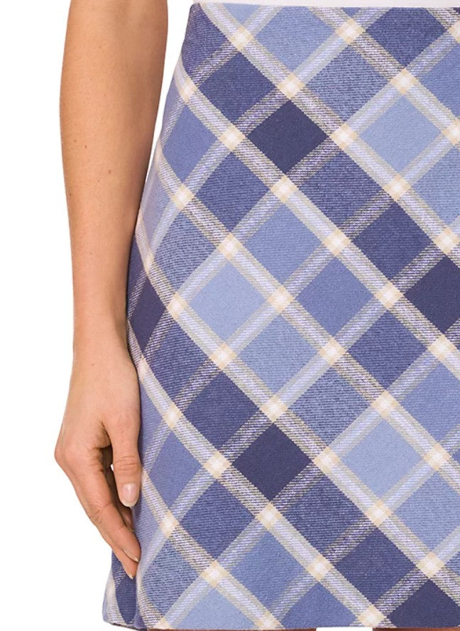 CeCe Women's Cotton Plaid A-Line Back-Zip Mini Skirt Niagara Blue