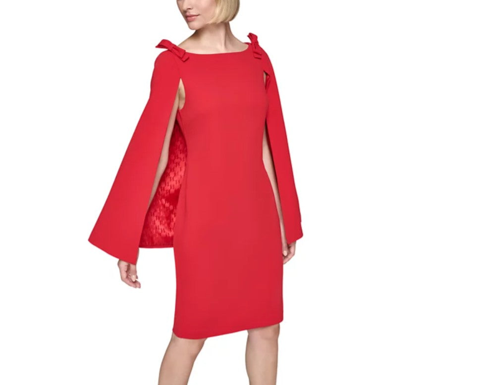 Karl Lagerfeld Paris Women's Bow-Shoulder Cape Dress Admiral Red Size 16