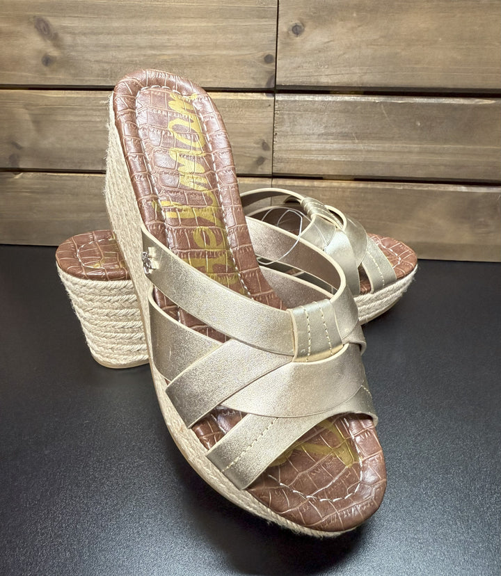 Sam Edelman Women's Wedge Platform Sandals Dev Beige Blush Gold Size 6