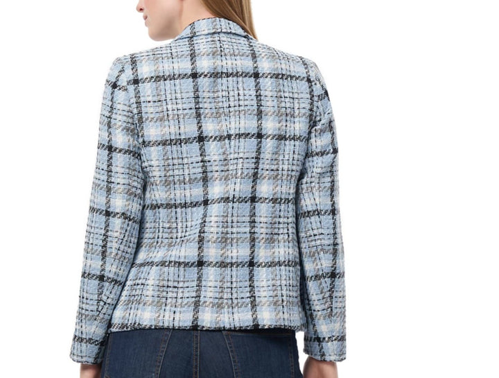 Jones New York Women's Plaid Open-Front Blazer Med Blue Petite Size PM