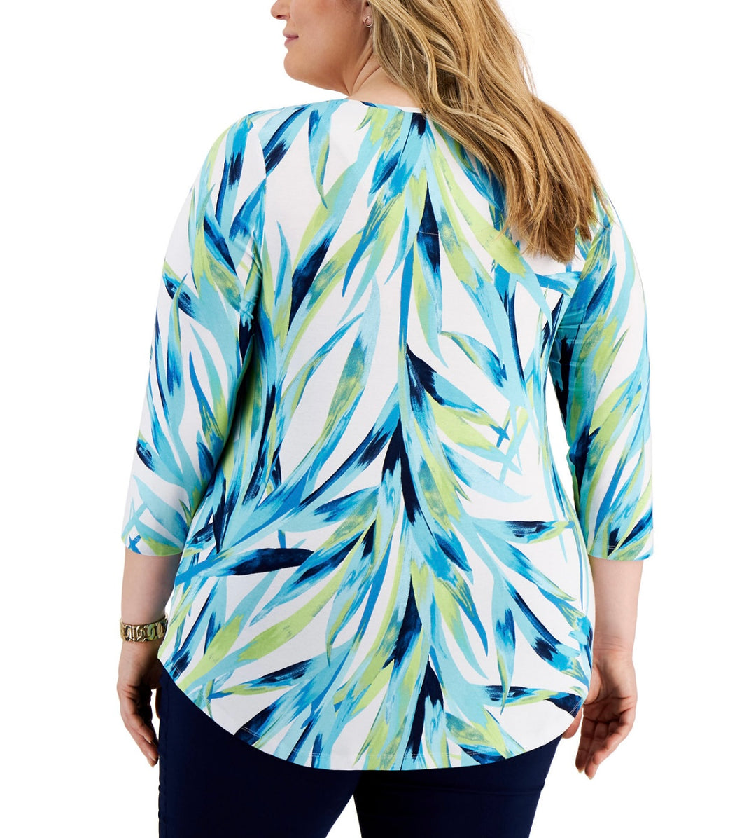 JM Collection Women's Printed 3/4-Sleeve Top Bright White Combo Plus Size 3X