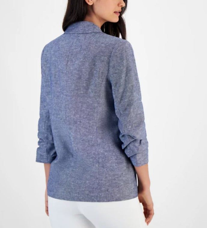 T Tahari Women's Ruched-Sleeve Blazer Dark Navy Size 4