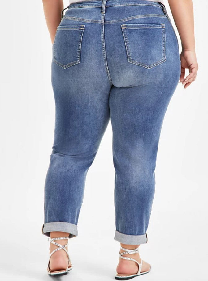 INC International Concepts Women's Slim Tech Rolled-Cuff Boyfriend Jeans
